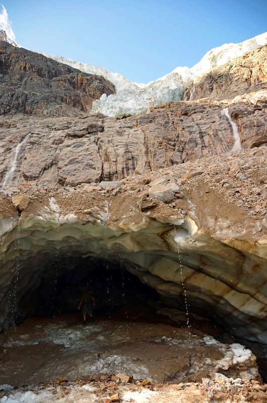 22 Ice Cave Entrance In Cavell Glacier With Angel Glacier Above On Mount Edith Cavell